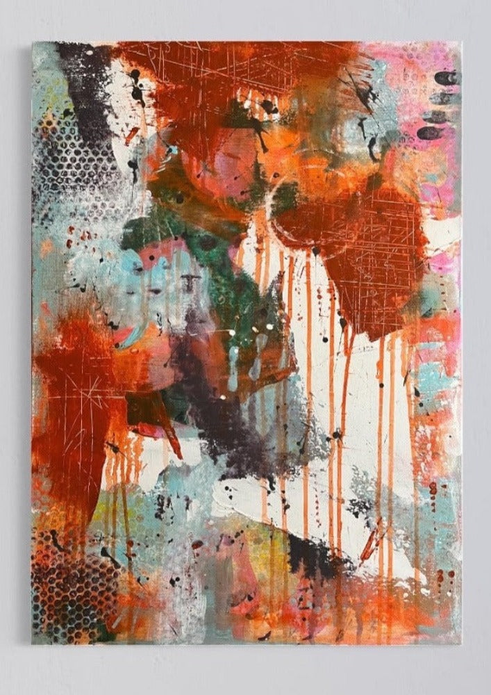 bunt abstrakt chaos orange weiß blau lila Fingerabdrücke Farbverlauf Kratzer