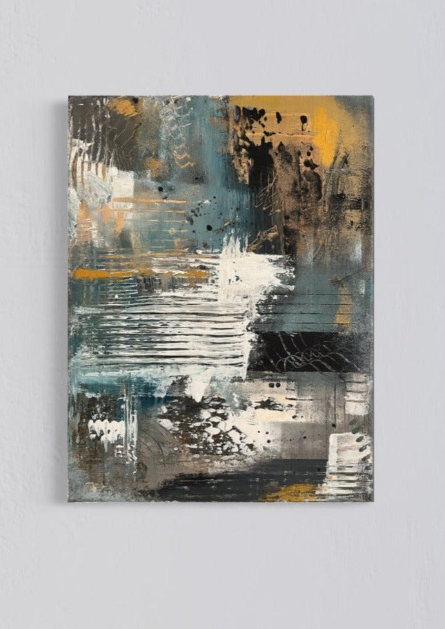 Abstrakt wild blau gold schwarz weiß Kratzer